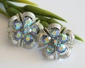 Vintage Earrings, Vintage Coro Earrings, Rhinestone Earrings, Aurora Borealis Earrings, Jewelry
