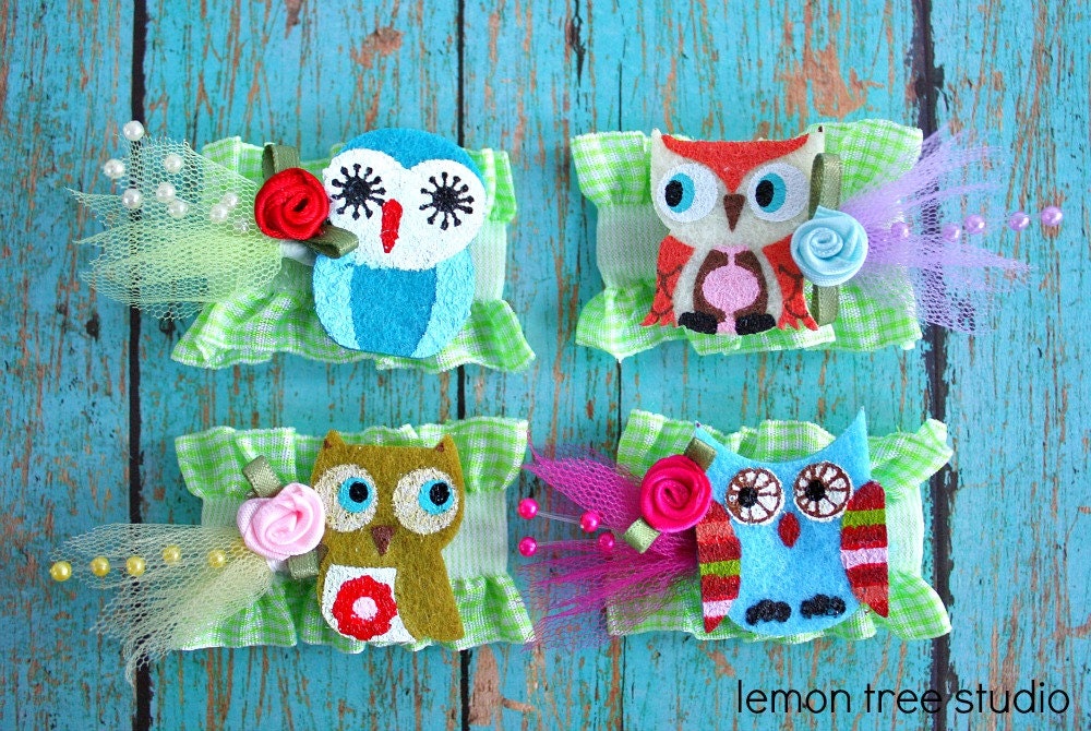 LAST SET -- An Owl a Day -- Set of Four Hair Clips -- Fanciful & Fabulous Collection