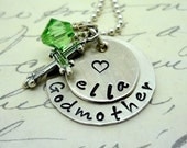God Mother Godchild Hand Stamped Sterling Silver Necklace - Custom Personalized  Cross Charm - Name - Christening - Baptism - Confirmation