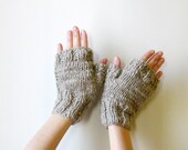 Fingerless Mittens Knitted in Ecru