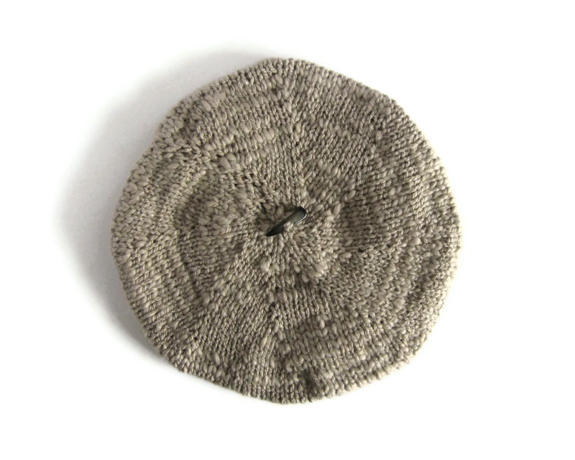 Hat Tam Knitted in Ecru