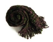 Scarf Long Knitted in Tweed Purple, Brown and Green Acrylic Wool Blend Yarn