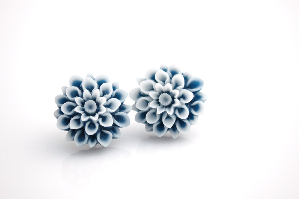 Navy and White Chrysanthemum Earrings  Buy 3 Get 1 Free