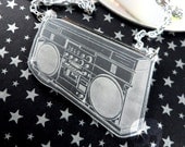 GHETTO BLAST From the Past - Etched Silver Mirrored Acrylic Boombox