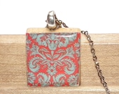 Red Damask Scrabble Tile Pendant