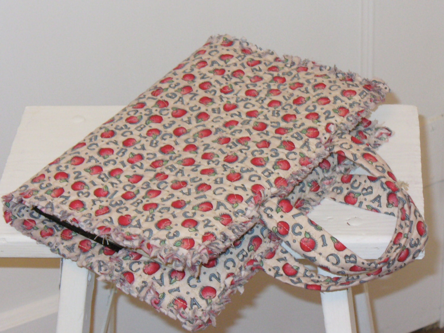 Teachers Gift Red Apples Blue ABCs Rag Quilted Bible Book Cover RQQ