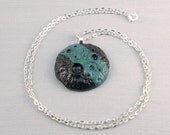 Clay Moon Pendant Necklace, Turquoise and Black