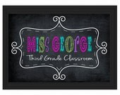 Custom Framed Teacher Name Sign Board Personalized Letters Class School Gift Classroom Decor Chalkboard Wall Art Door Hanger