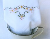 Pink & Gray Corner Hand Emboridered Handkerchief