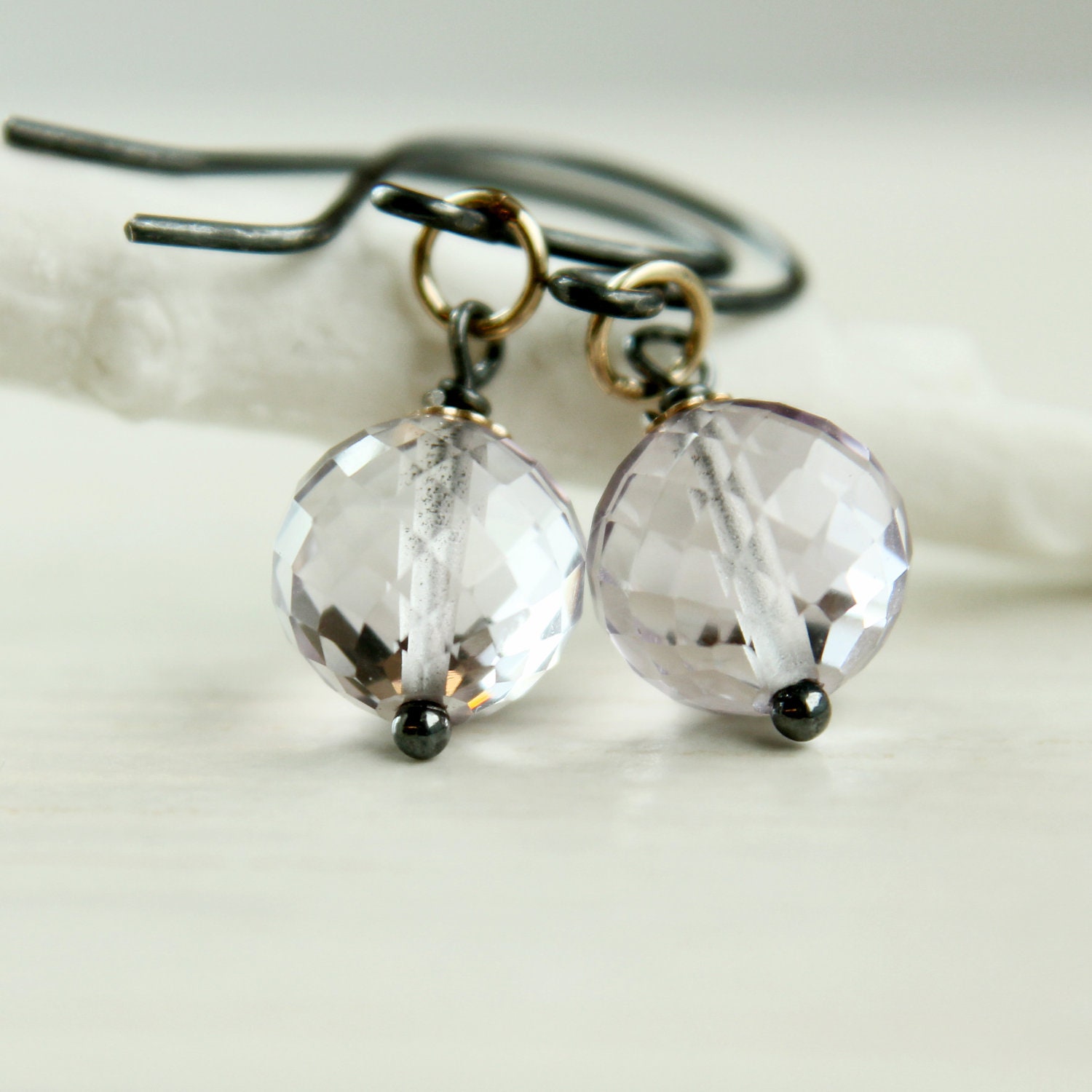 Purple Amethyst Earrings - Mixed Metals -  Oxidized Silver -  Birthstone Earrings - Gemstone Earrings -  Amethyst Jewelry