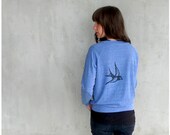 SALE - eco-friendly womens pullover - spring fashion - birdcage print on heather blue raglans - gift for her - S/XL - One That Got Away