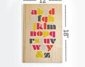 Alphabet poster - hand painted on maple ply - wall decoration for vintage or modern children baby decor