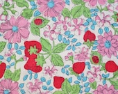 Vintage Fabric 36W Strawberry Ladybug Daisy Pink Red Novelty Print