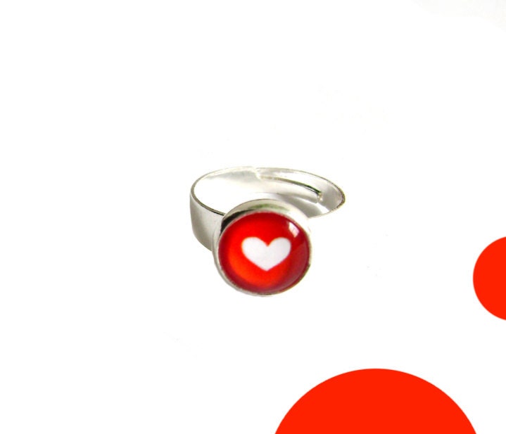 Silver Tone Metal Adjustable Ring - My Red Heart. Heart ring.