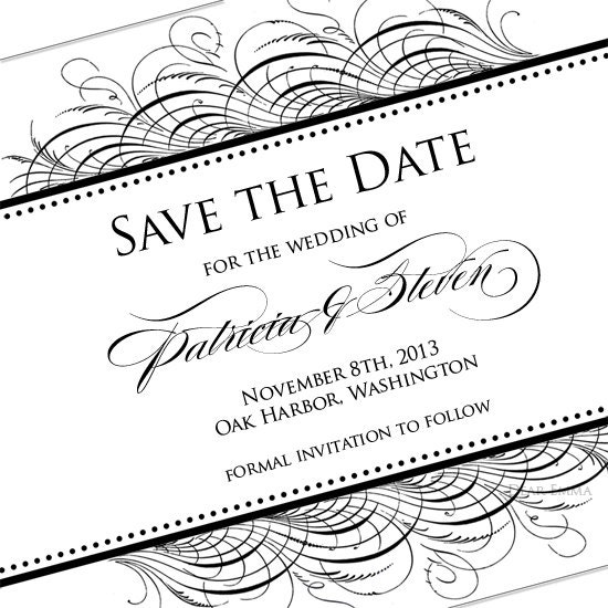Classic Calligraphy Save The Date Cards - Elegant Black and White Wedding Invitations - SAMPLE