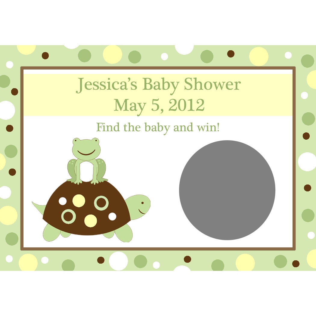 24 Personalized Baby Shower Scratch Off Game Cards - Turtle and Frog - Yellow and Green