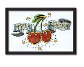 Cherry Tattoo Banner Cross Stitch Pattern Instant Download