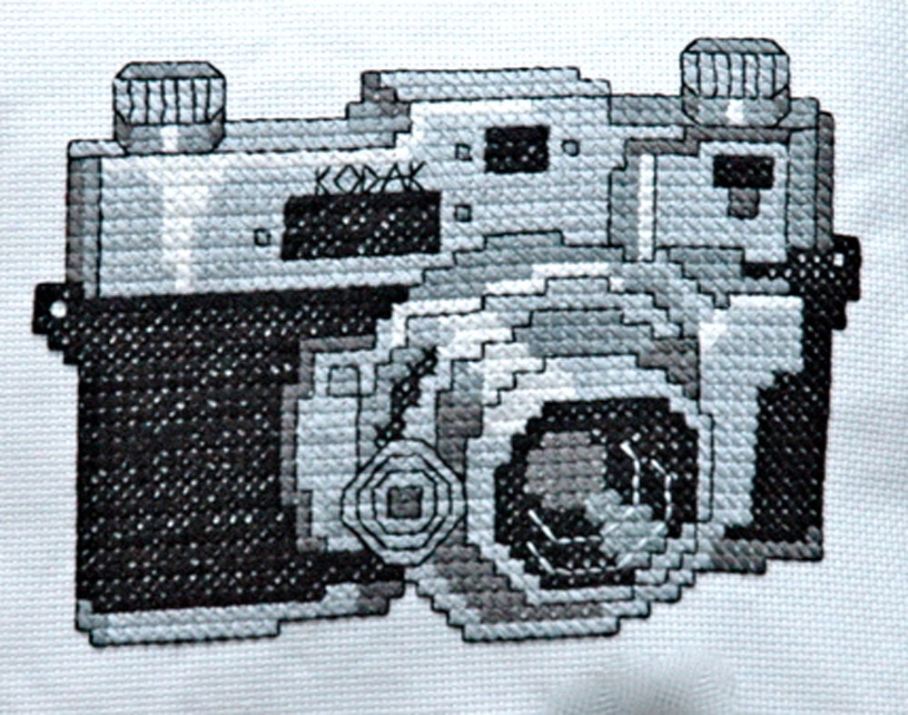 Black and White Vintage Camera Cross Stitch Pattern Instant Download