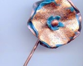 Poppy Hair Pin - Peacock Blue & Copper - Polymer Clay - Teal