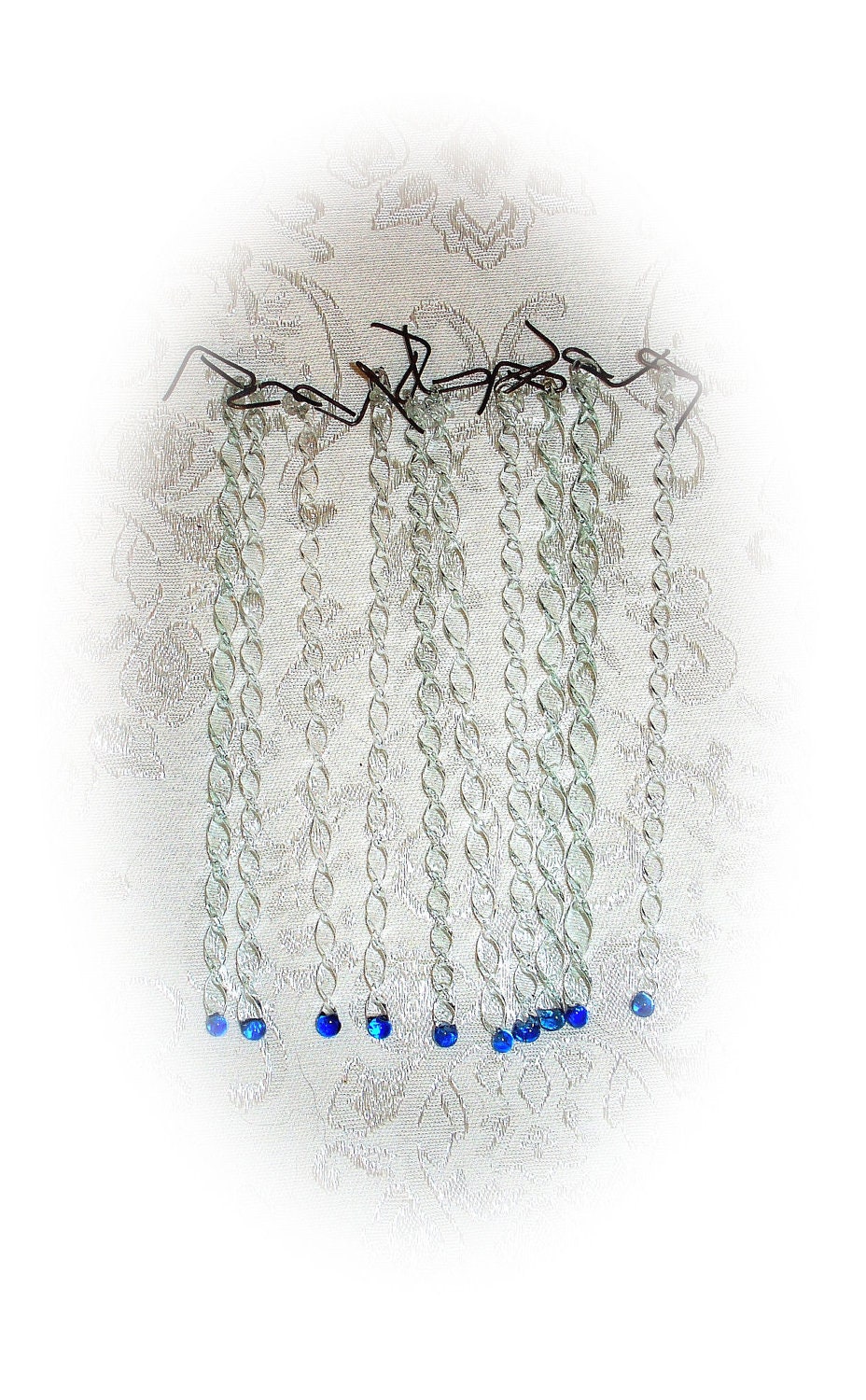 Set of 10, Handmade Vintage Glass Icicles,Christmas Ornaments,Chandelier,Blue Tipped