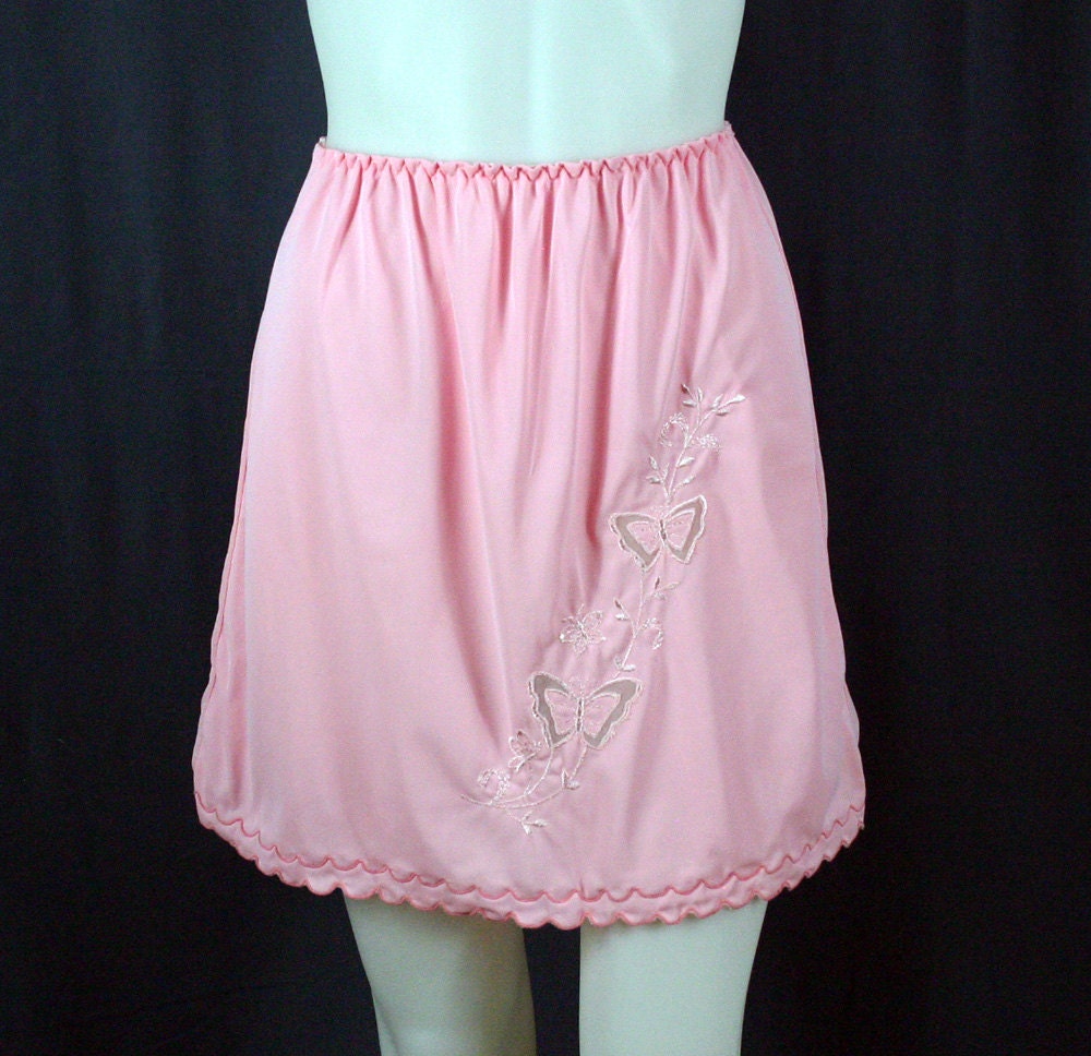 60s Pink Half Slip With Butterflies - Vintage Lingerie