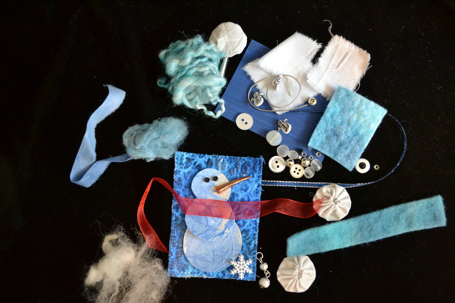 Mixed Media Art Quilt  Kit --  Blue and White