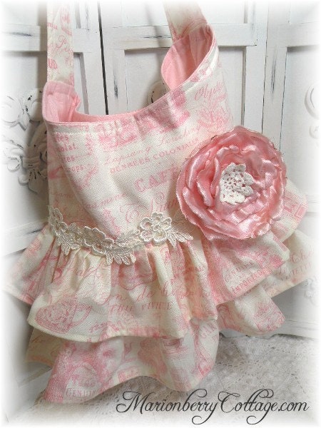 French Pink Toile tea time double ruffle handbag