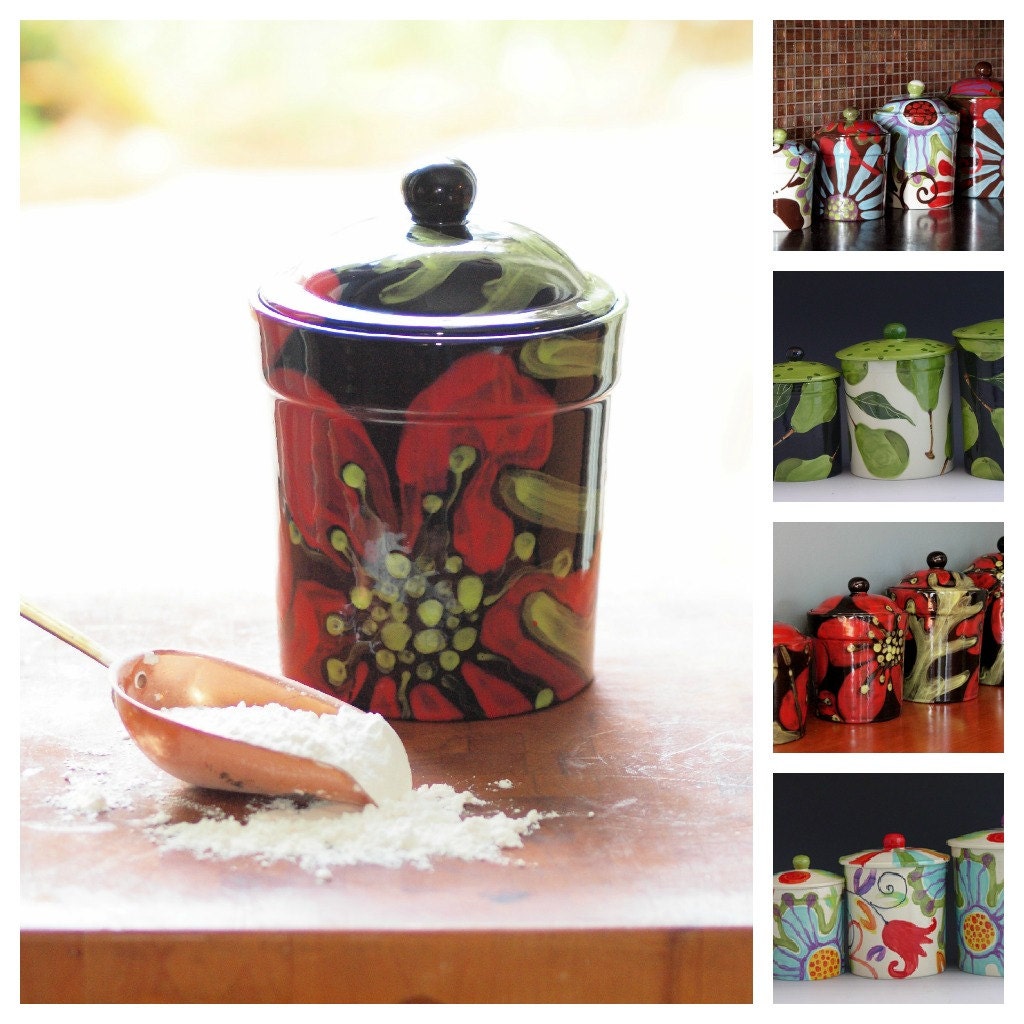 Canister Set of Four - Urban Fusion - Colorful Pottery Unique Kitchen Home Decor Organization Storage Solutions Baker Chef Gift  UF-320