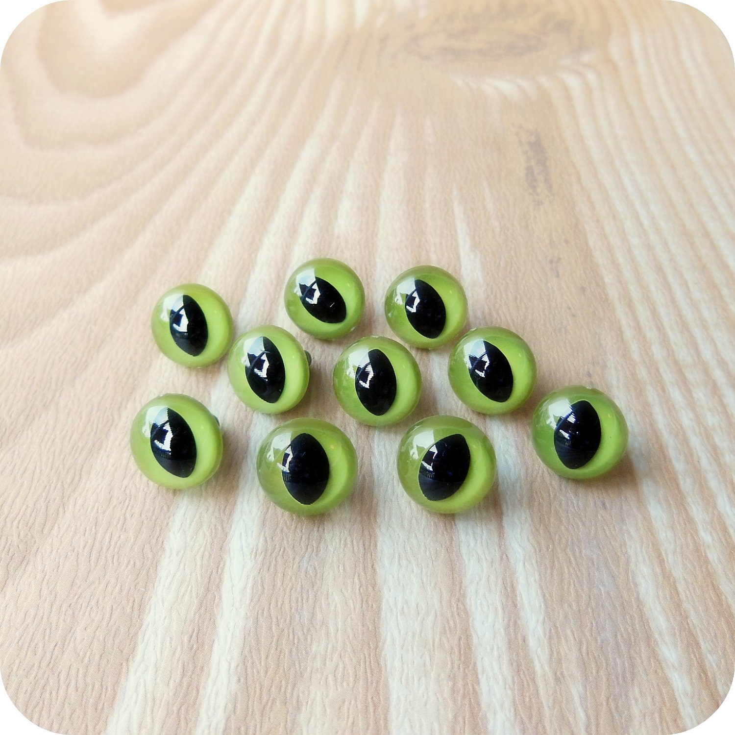 12mm Green Cat Eyes - 5 pairs Craft Safety Eyes