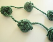 Emerald green crochet garland, wall hanging, pom-pom bunting, home decoration, woodland