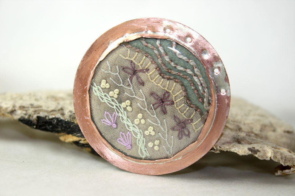 Copper Fiber Metal Brooch Hand Embroidery Sampler