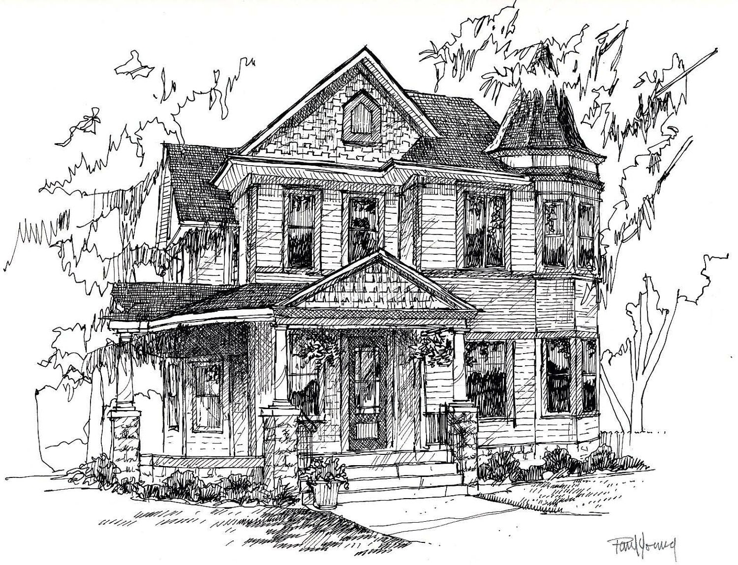 Custom Home/House Portrait Pen and Ink-9X12