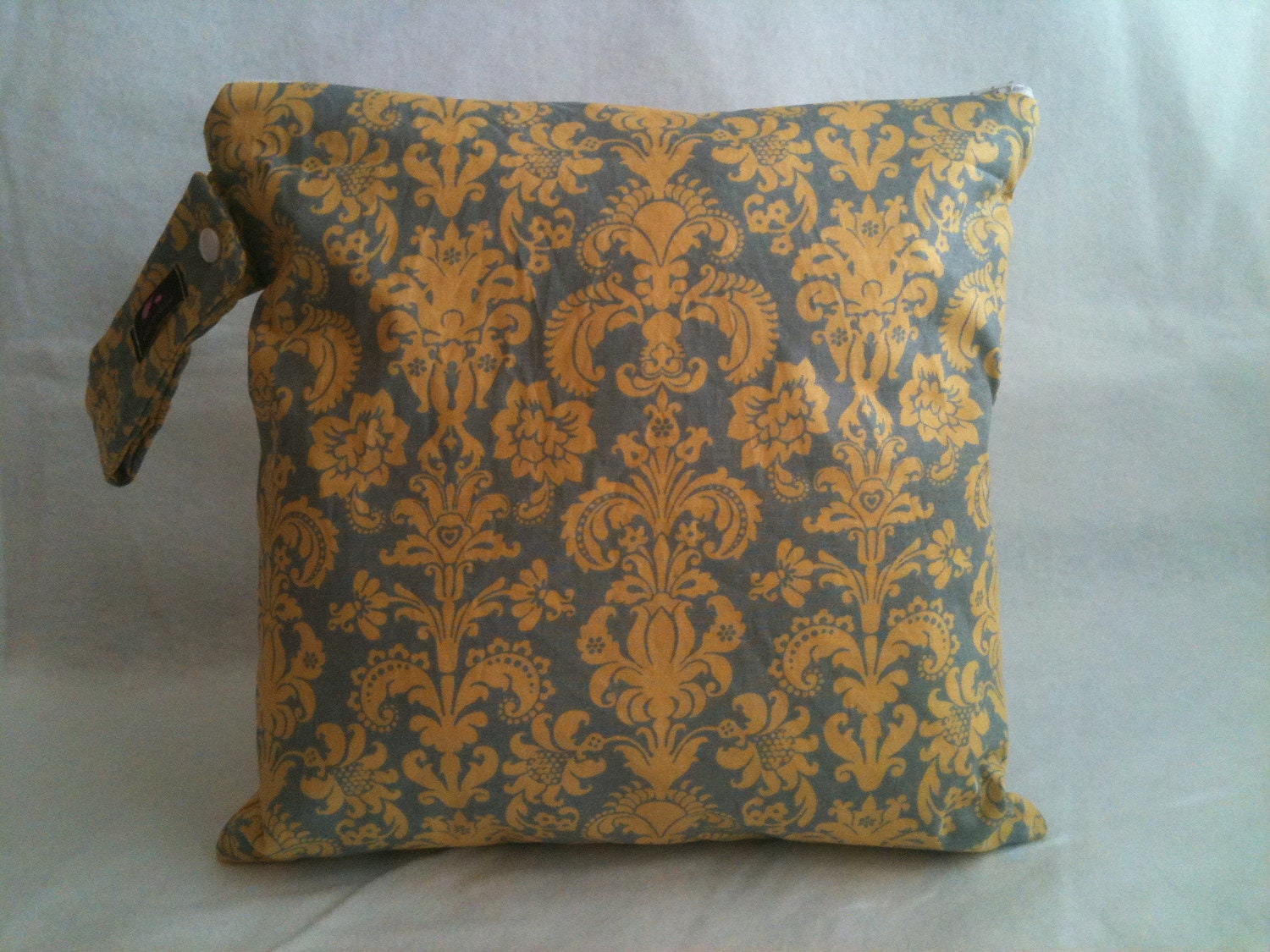 Wet Bag-Large Waterproof Wet Bag - Gray and Yellow Damask