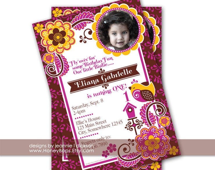 Bird lovely Birdie Invitation for Birthday, Baby Shower - Printable Digital File