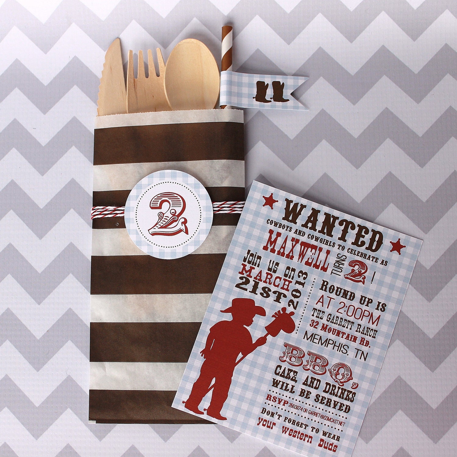 Western Cowboy Birthday Wooden Cutlery Kit