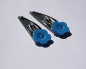 Blue flower buttton hair clips - set of 2