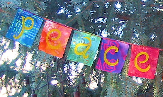 Peace on Earth Flags for Yule, Christmas Garland