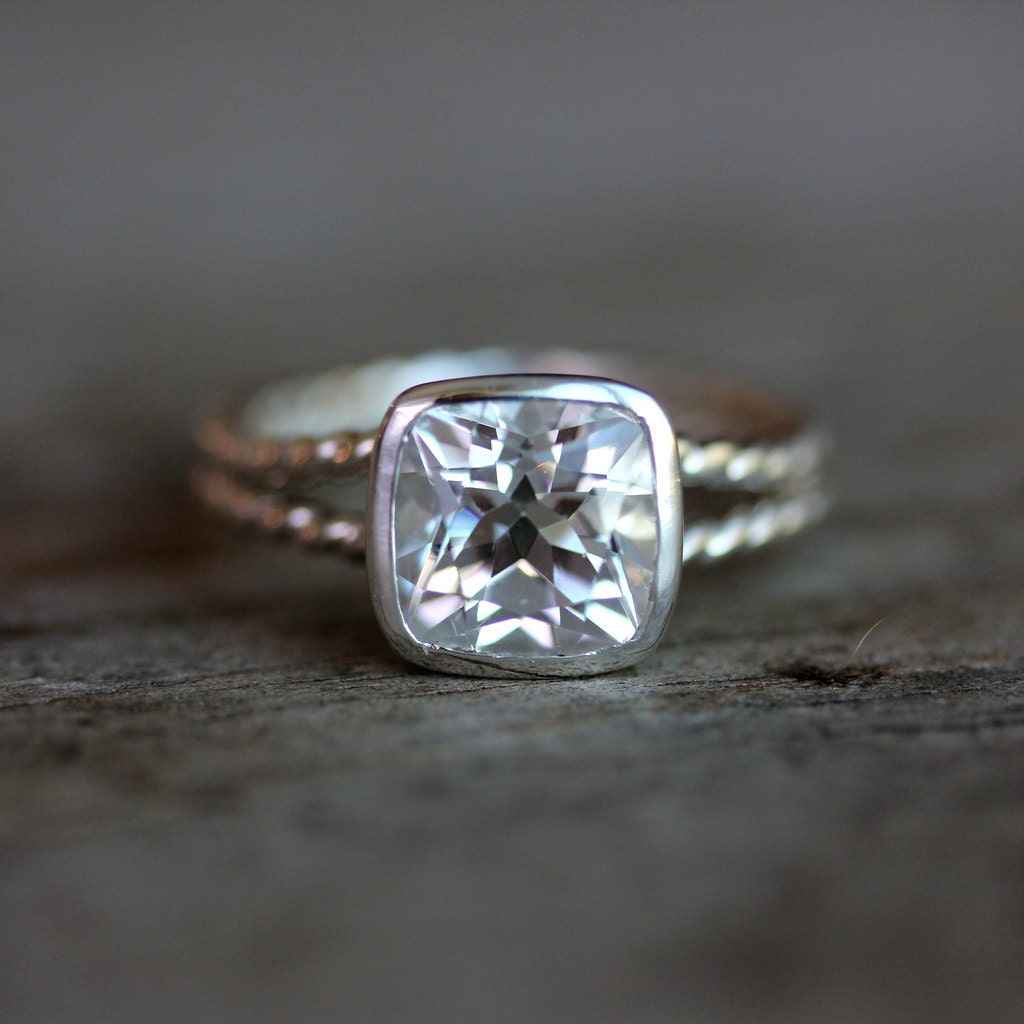 Rapunzel Ring in White Topaz and  Tarnish resistant Sterling Silver, Made To Order