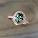 Green Tourmaline Ring in Brushed Band, 14k Rose Gold Halo Ring Engagement or Wedding Ring Ready To Ship 7.25