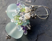 Chalcedony, aquamarine earrings sterling silver amethyst blue topaz peridot mermaid fashion gemstone jewelry cluster dangle --Acapulco--