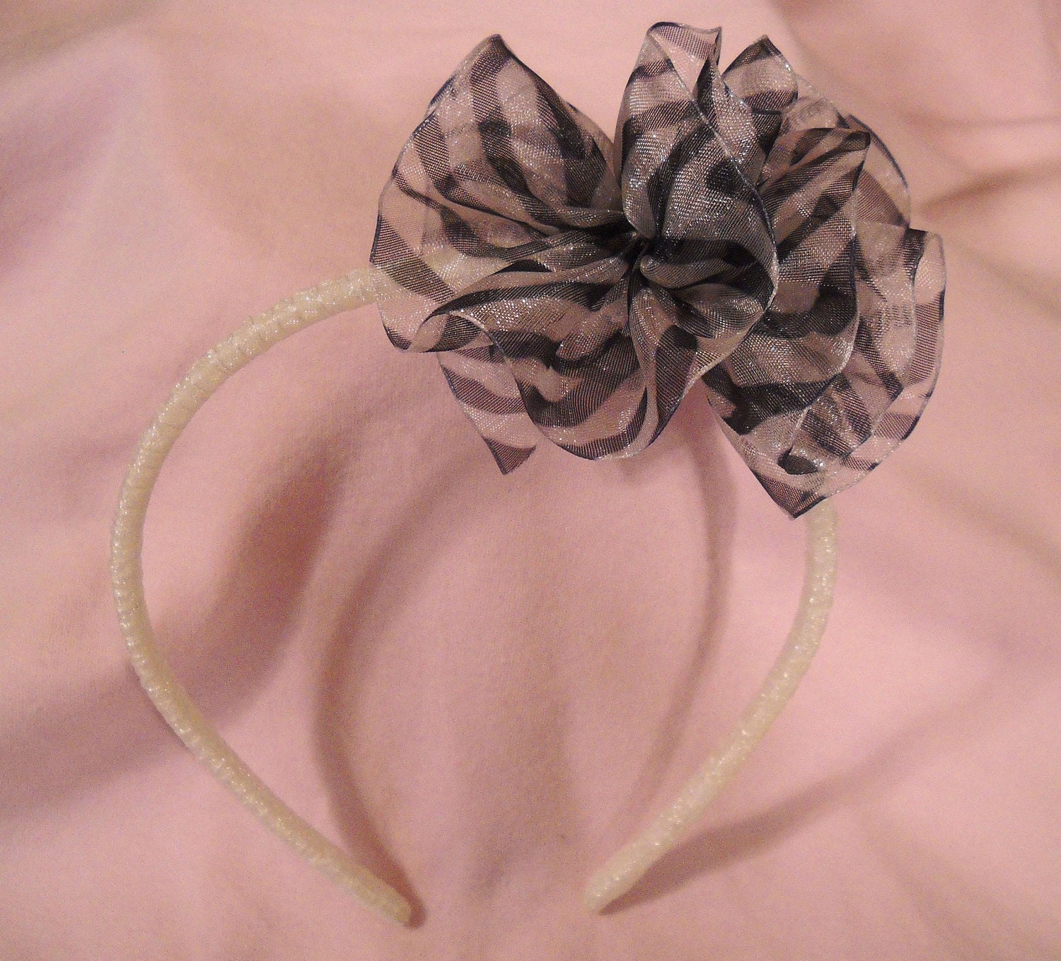 Zebra Puff on Ribbon Wrapped Headband