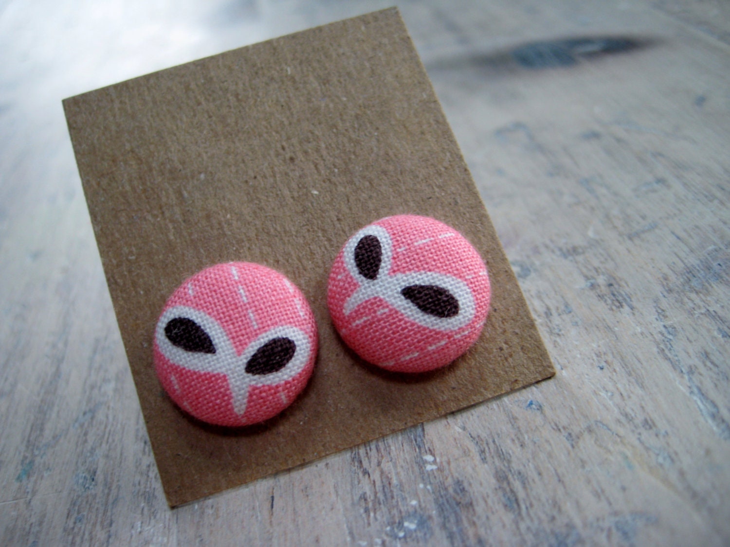 button earrings - pink with brown and white sprouts