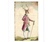 Woodland, Deer Man, Anthropomorphic, Stag, Giclee Art Print, Monsieur Chocolat Truffe, Vintage Style, Original Artwork