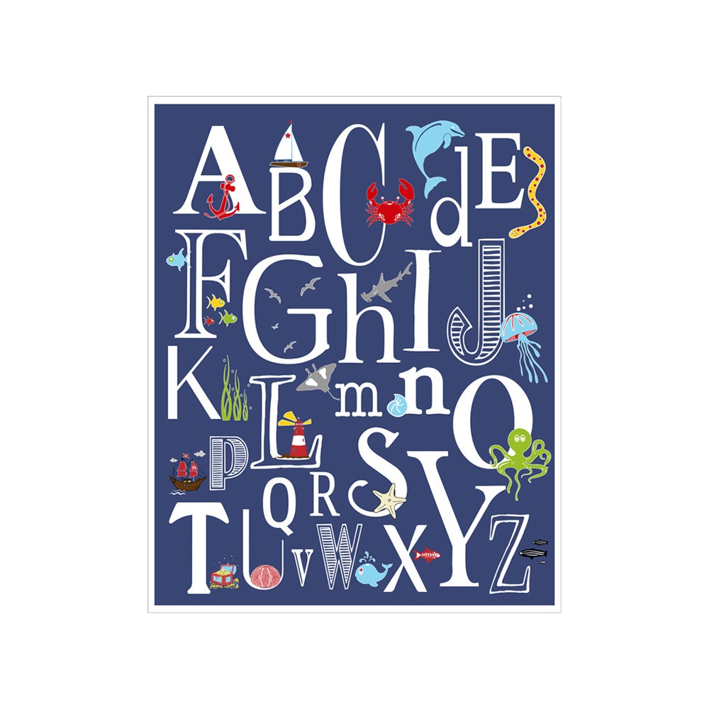 Nautical Alphabet Poster - ABC alphabet typography 16x20  inch Poster Print