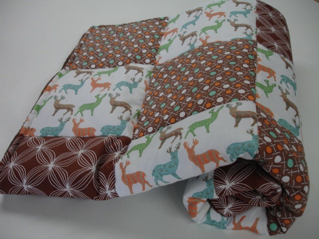 Meadow Deer Patchwork Baby Minky Blanket 32 X 32  MADE TO ORDER