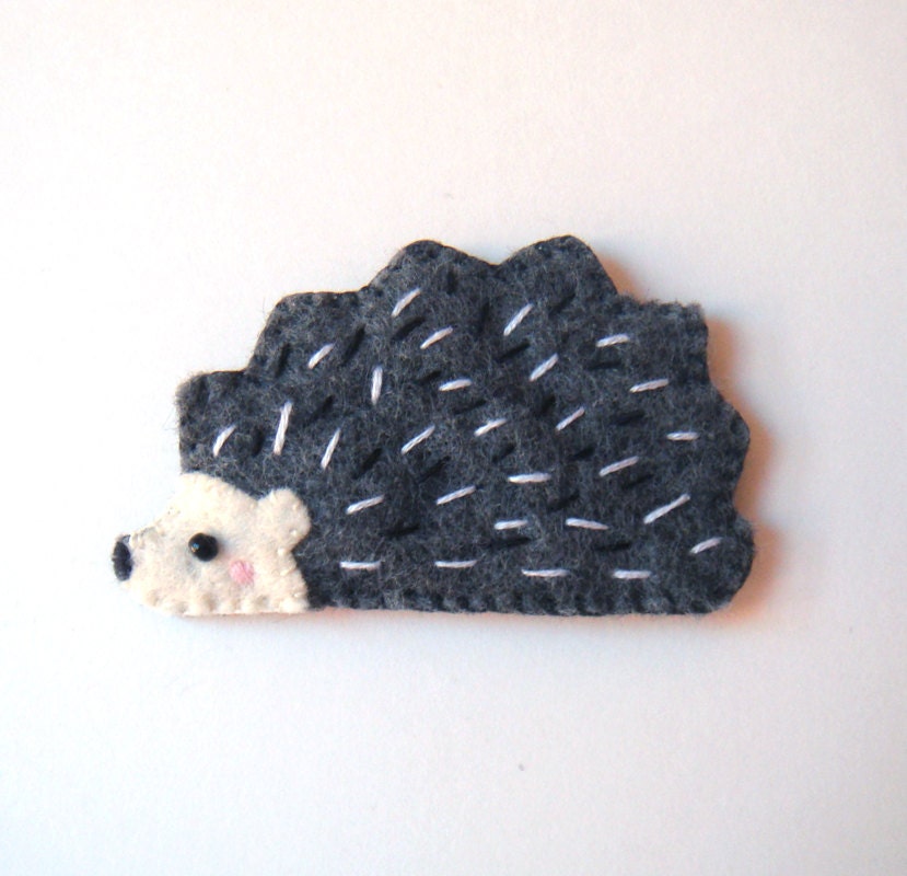 Hedgehog Pin Felt Animal Brooch Woodland  Dark Blue Grey Cute Handmade Fashion Accessory