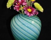 Turquoise Blue Green Optic Twist Hand Blown Glass Flower Vase Home Decoration