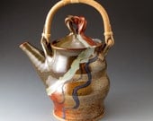 Teapot with Cane Handle - Shino & Brown - Handmade Ceramic Teapot