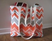 Large Beach Tote, Chevron ikat Beach Bag, chevron tote bag in Orange and Gray