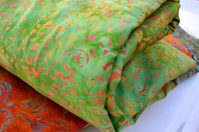 Batik Cloth Napkins in Lime Green with Orange, Set of 4 by Dot and Army